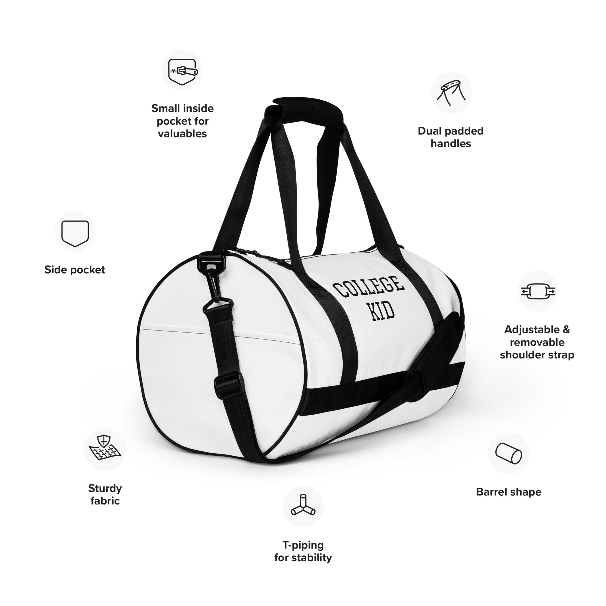 “COLLEGE KID” All-over print gym bag