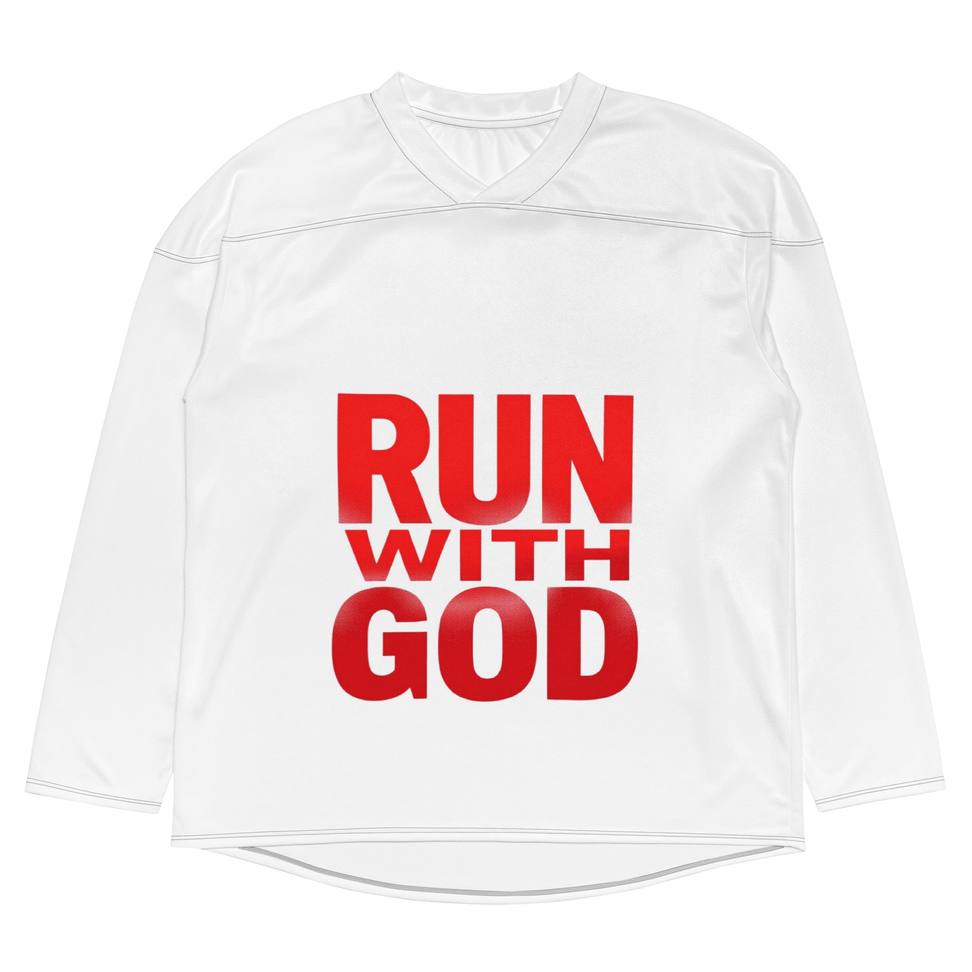 "Run With God"Recycled hockey fan jersey