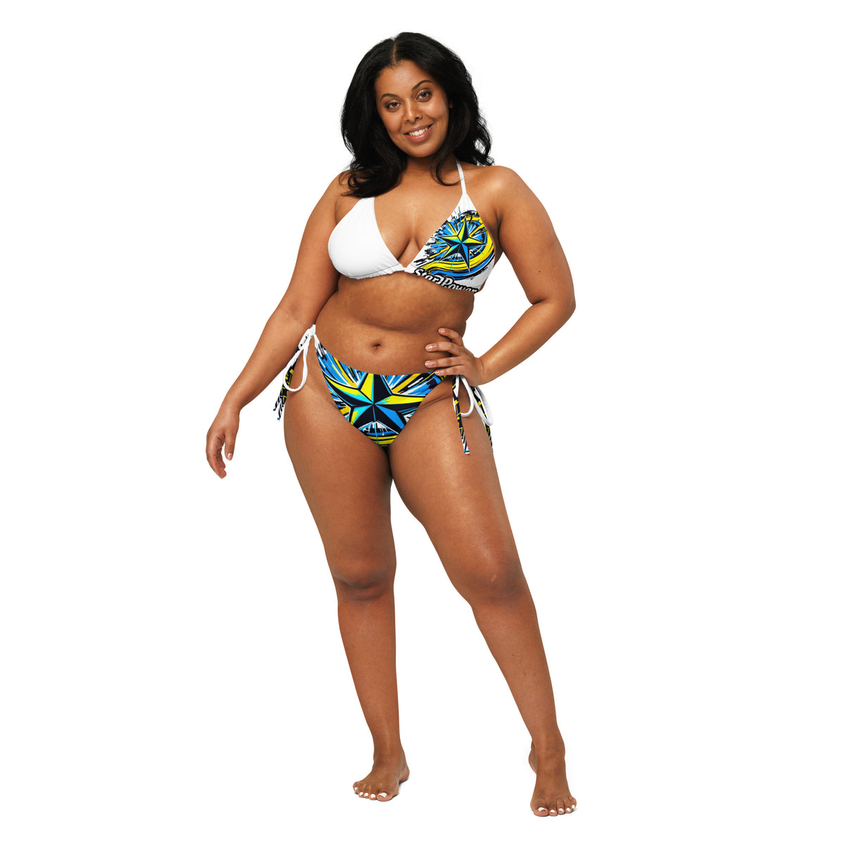 "A Star Power" All-over print recycled string bikini
