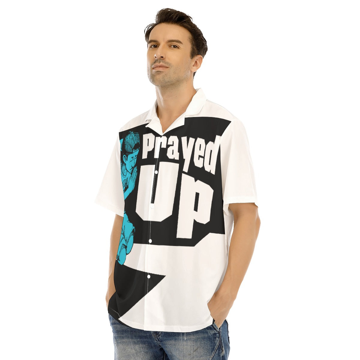 All-Over Print Men's Hawaiian Shirt With Button Closure