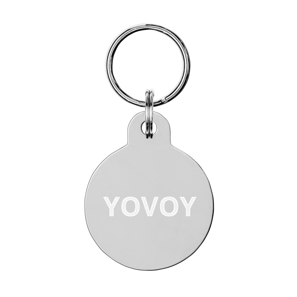 Engraved pet ID “YOVOY” tag