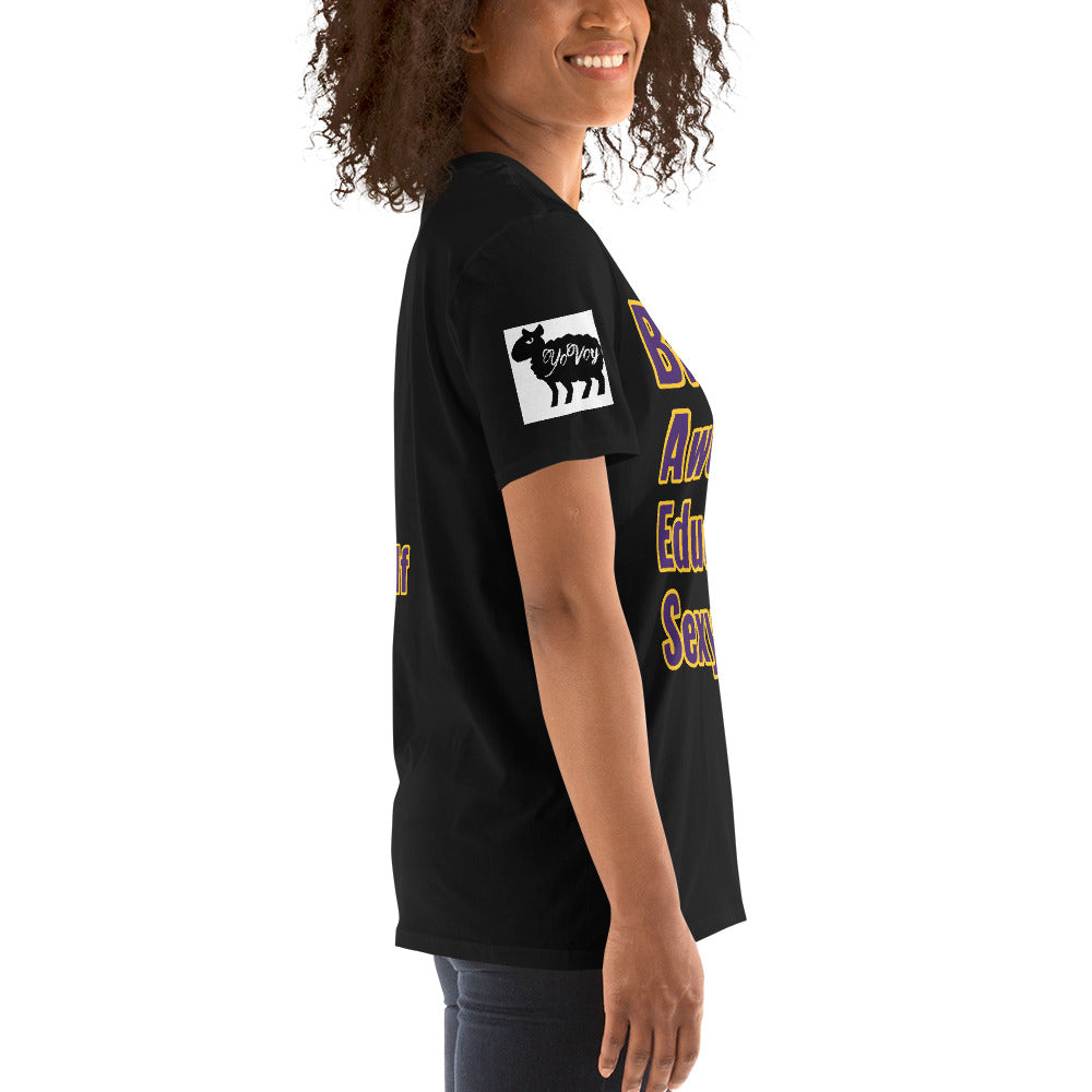 Short-Sleeve Unisex Black,Awesome,Educated,Sexy” T-Shirt