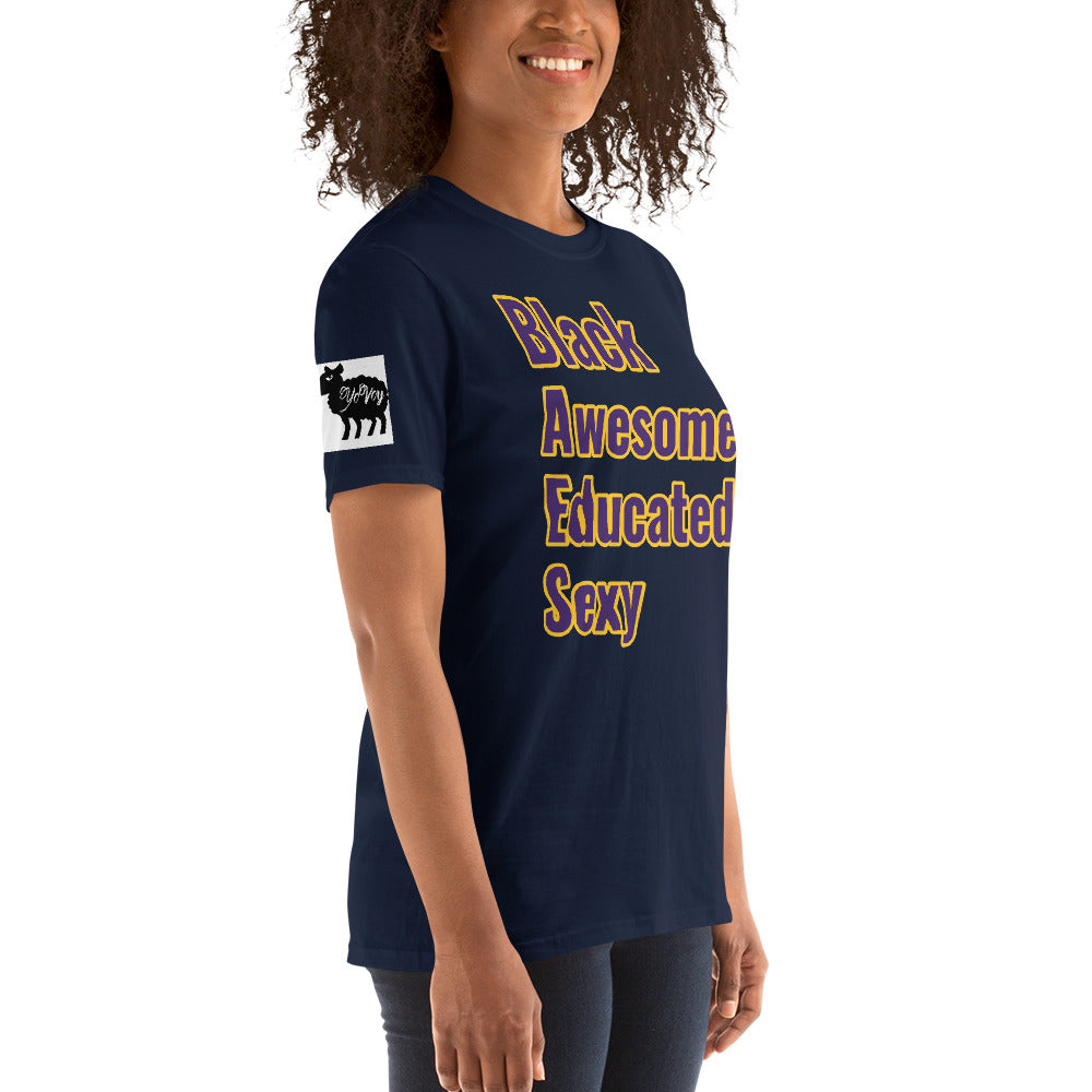 Short-Sleeve Unisex Black,Awesome,Educated,Sexy” T-Shirt