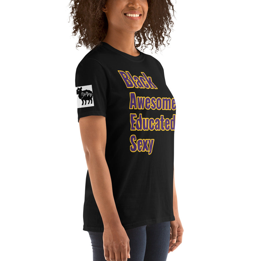 Short-Sleeve Unisex Black,Awesome,Educated,Sexy” T-Shirt