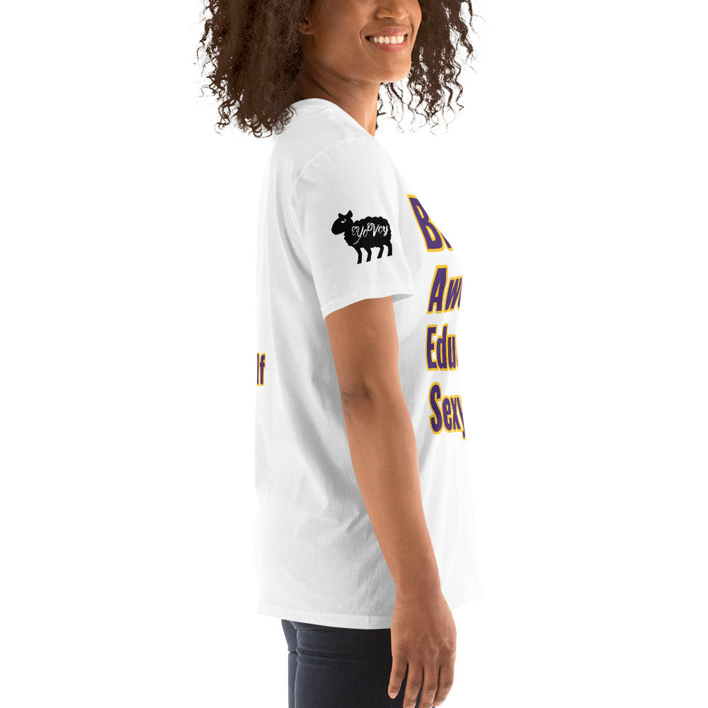 Short-Sleeve Unisex Black,Awesome,Educated,Sexy” T-Shirt