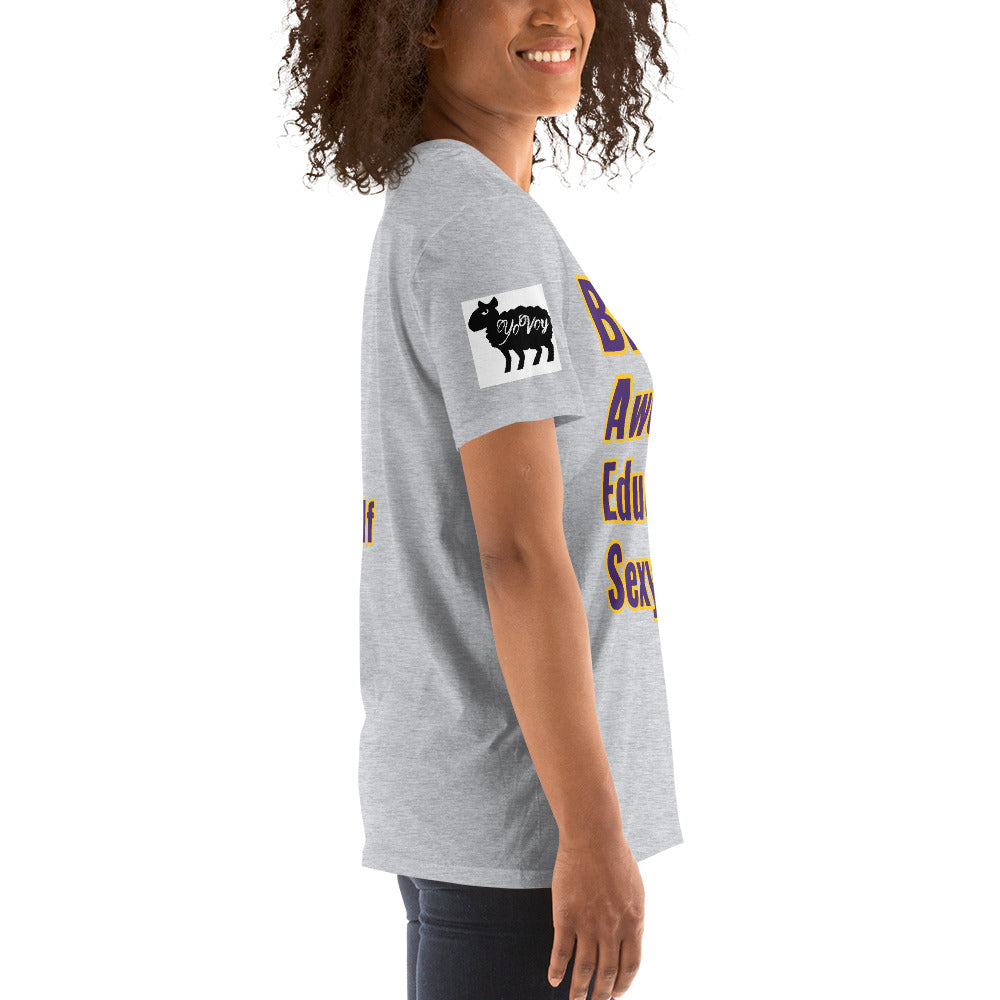 Short-Sleeve Unisex Black,Awesome,Educated,Sexy” T-Shirt