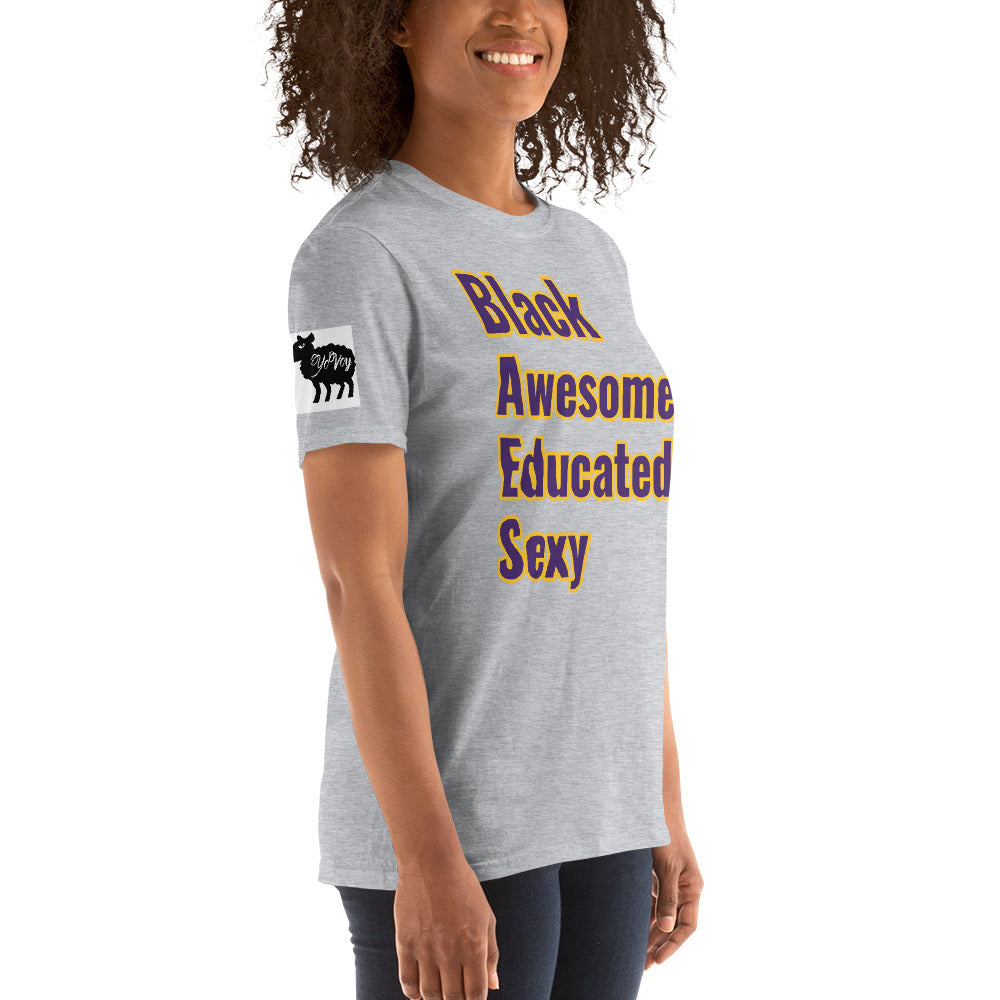Short-Sleeve Unisex Black,Awesome,Educated,Sexy” T-Shirt