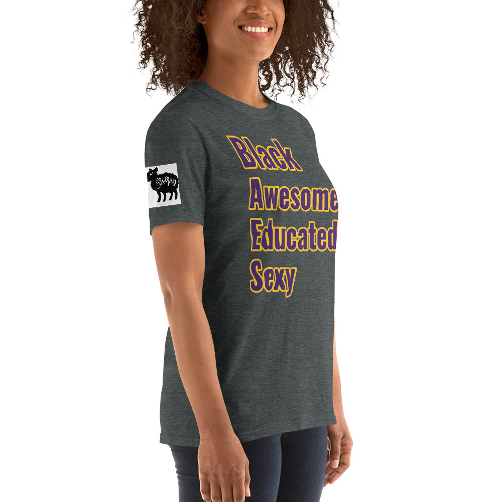 Short-Sleeve Unisex Black,Awesome,Educated,Sexy” T-Shirt