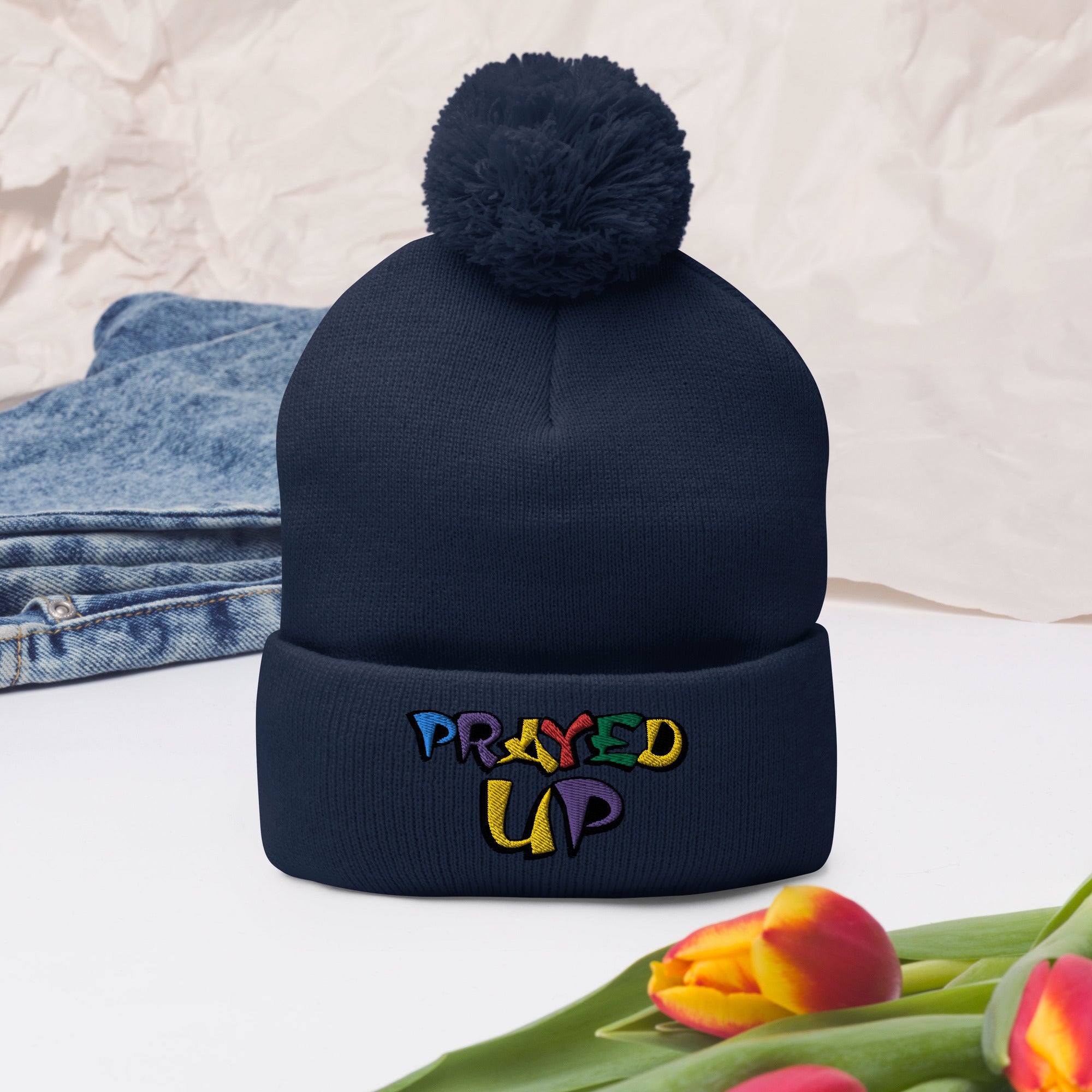 “PrayedUp” Pom-Pom Beanie