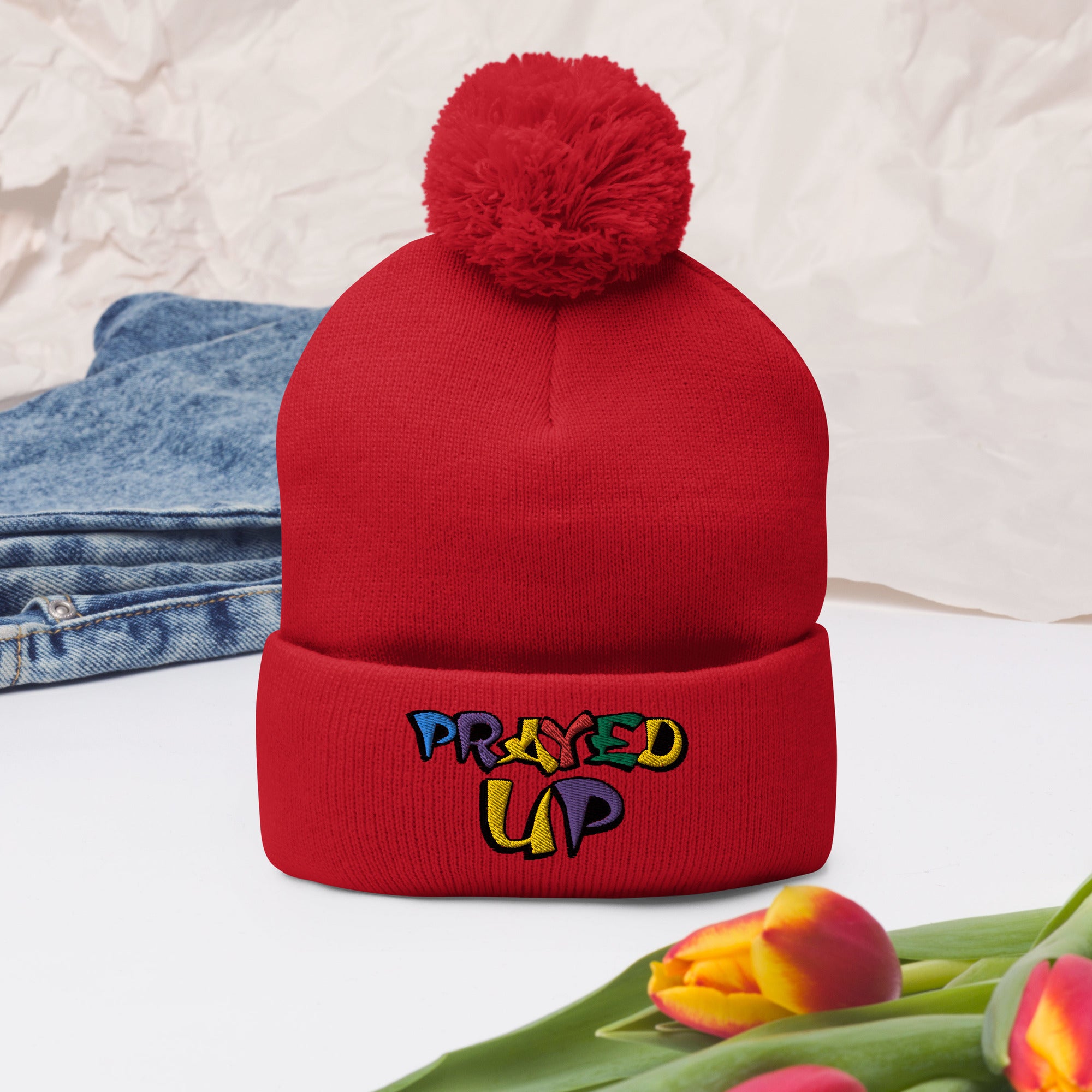 “PrayedUp” Pom-Pom Beanie