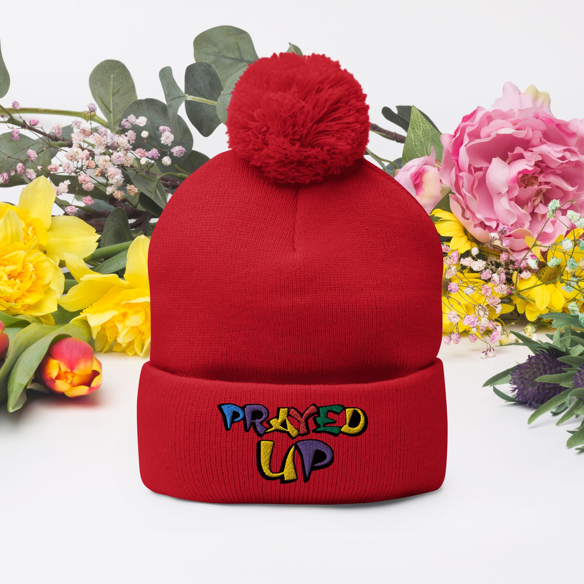 “PrayedUp” Pom-Pom Beanie