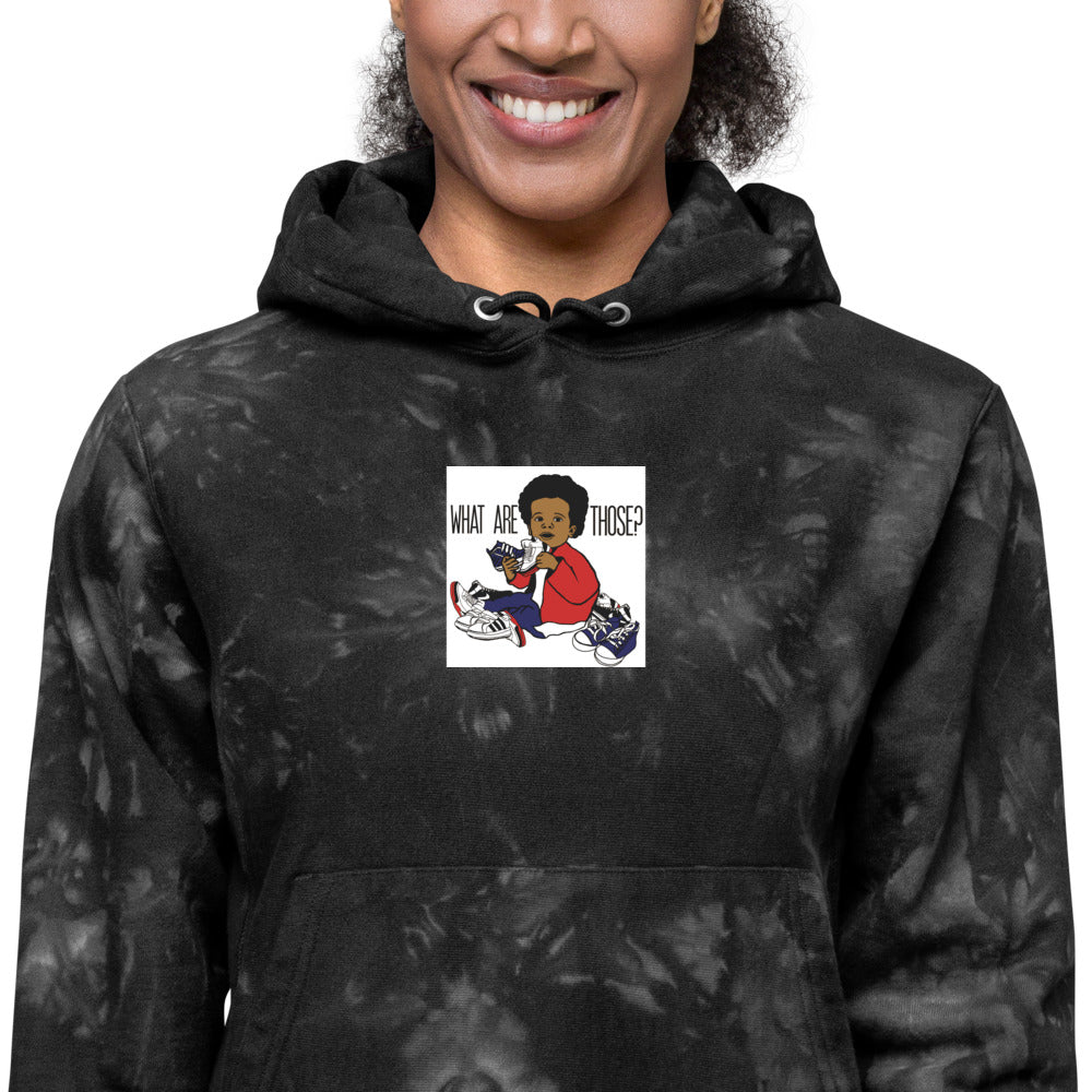Unisex Champion “WhatAreThose” tie-dye hoodie