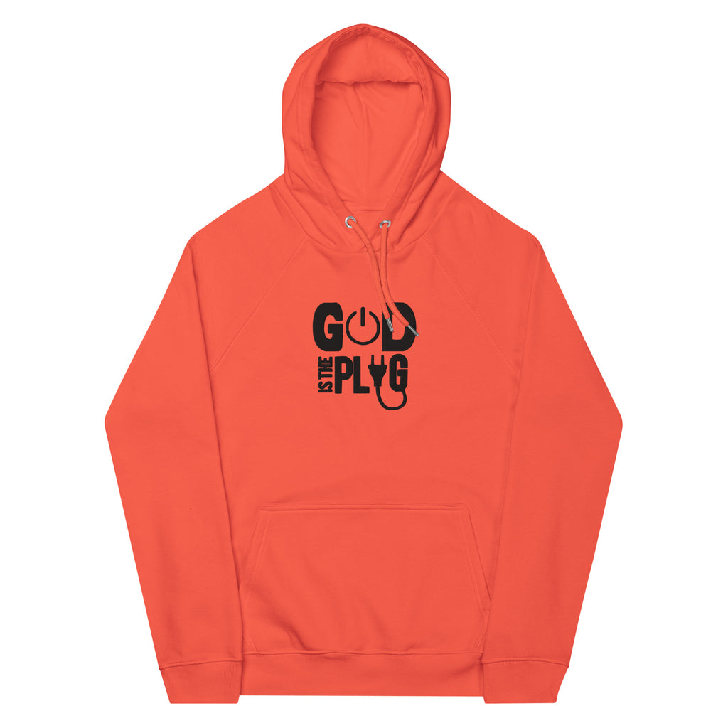 “God is the plug” Unisex eco raglan hoodie