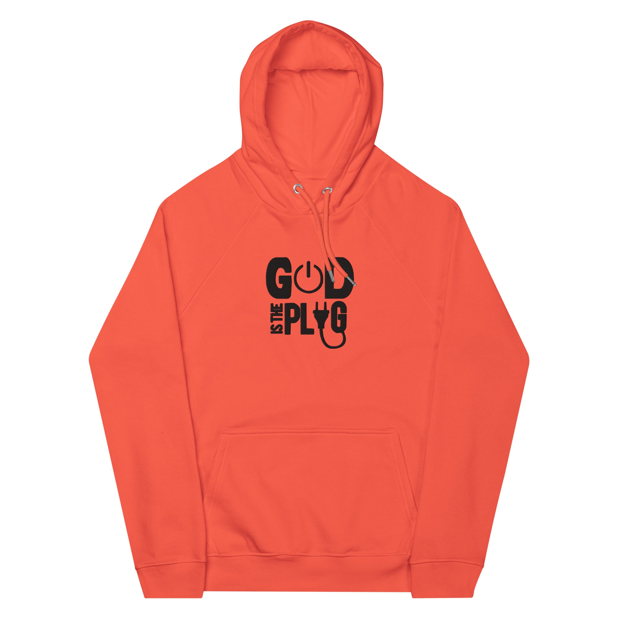 “God is the plug” Unisex eco raglan hoodie