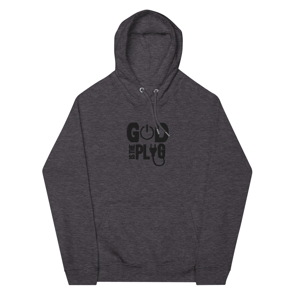 “God is the plug” Unisex eco raglan hoodie