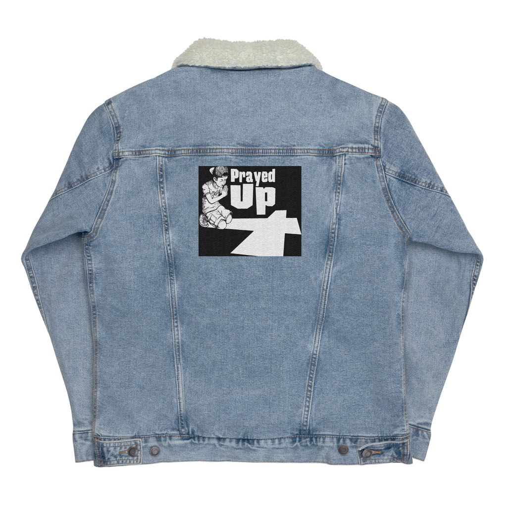“PrayedUp Boy” denim sherpa jacket
