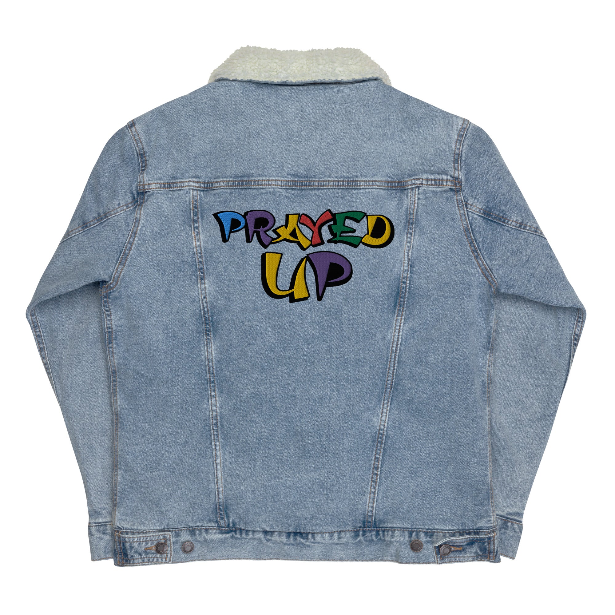 “PrayedUp” Unisex denim sherpa jacket