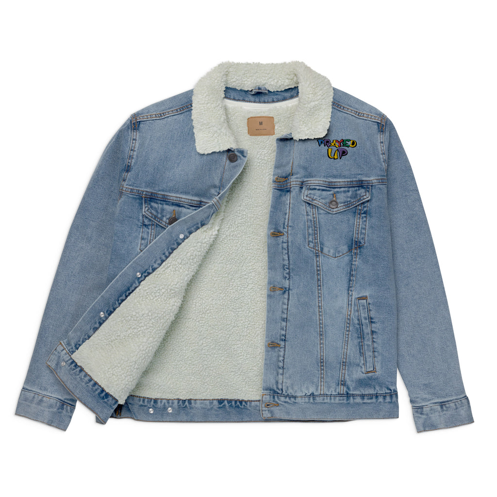 “PrayedUp” Unisex denim sherpa jacket
