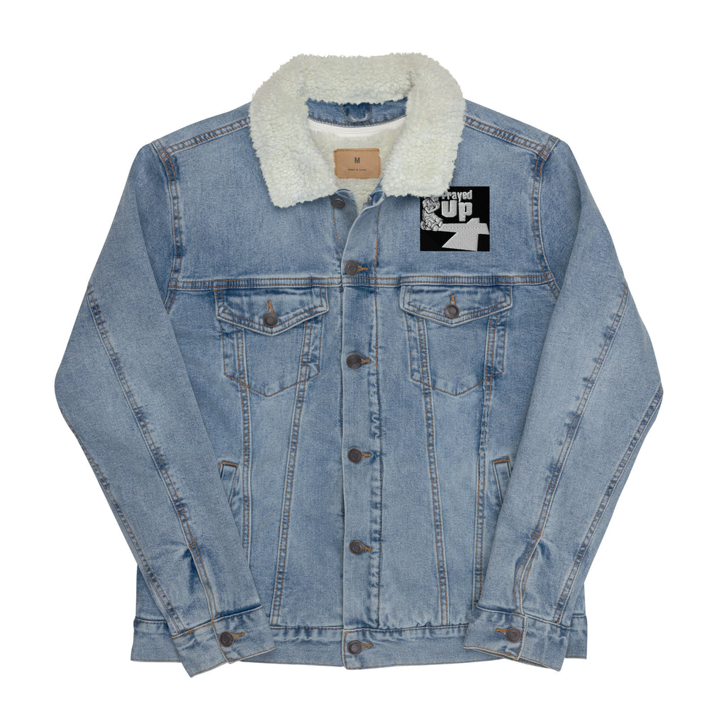 “PrayedUp Boy” denim sherpa jacket