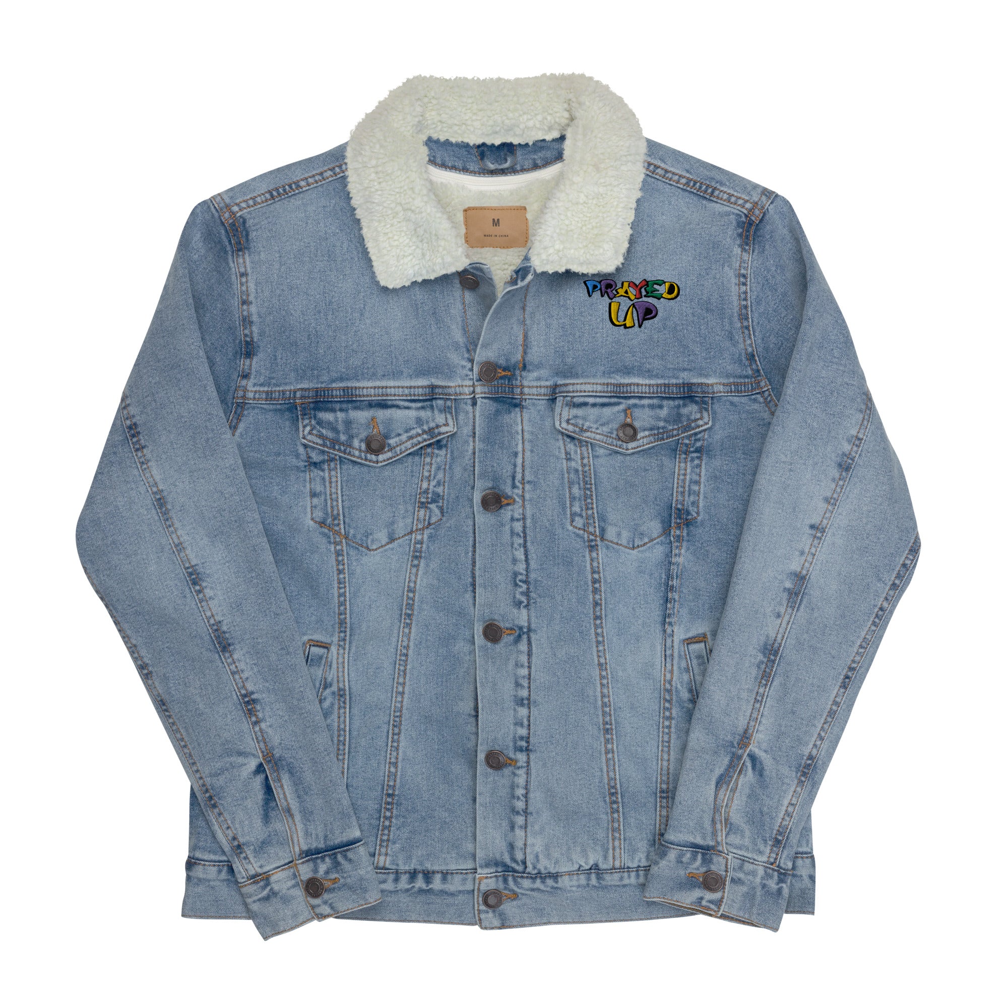 “PrayedUp” Unisex denim sherpa jacket